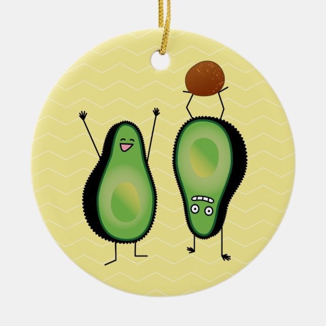 Avocado funny cheering handstand green pit ceramic tree decoration (Front)