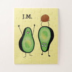 Avocado funny cheering handstand green pit jigsaw puzzle