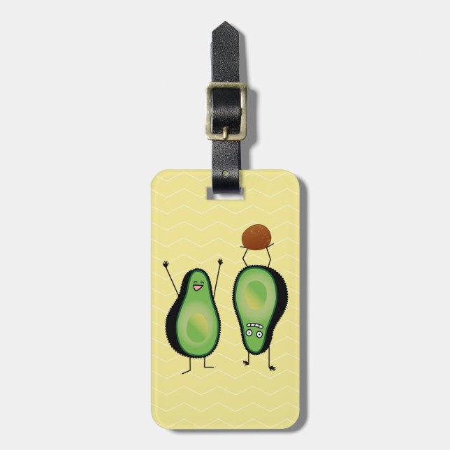 Avocado funny cheering handstand green pit luggage tag (Front Vertical)