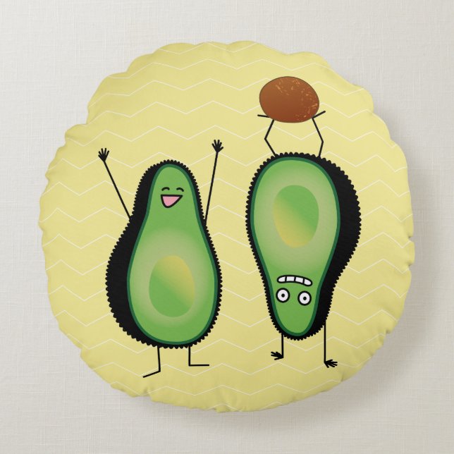 Avocado funny cheering handstand green pit round cushion (Front)