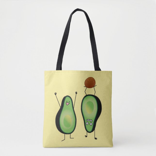 Avocado funny cheering handstand green pit tote bag (Front)