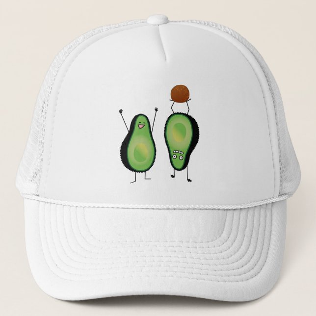 Avocado funny cheering handstand green pit trucker hat (Front)