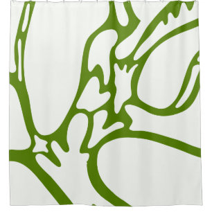 Avocado Green and Ceramic White Shower Curtain