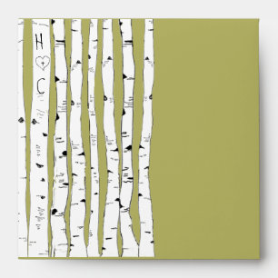 Avocado Green Birch Tree Wedding Envelopes
