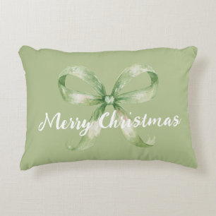 Avocado Green Bow Christmas Decorative Cushion