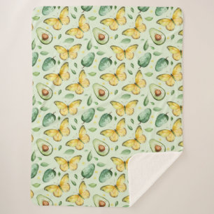 Avocado Green Butterflies Birthday Sherpa Blanket