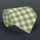 Avocado Green Cream Cottagecore Gingham Check  Tie<br><div class="desc">Modern spring picnic trend,  with gingham plaid tartan pattern in avocado green and cream colours.</div>