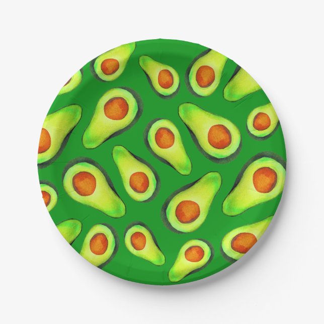 Avocado green health fruit foodie paper plate (Front)
