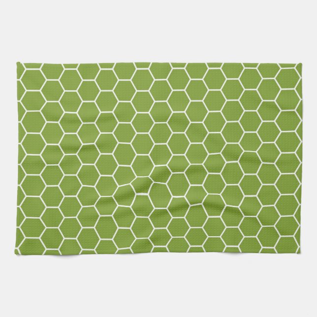 Avocado Green Honeycomb Hexagon Geometric Pattern Tea Towel (Horizontal)