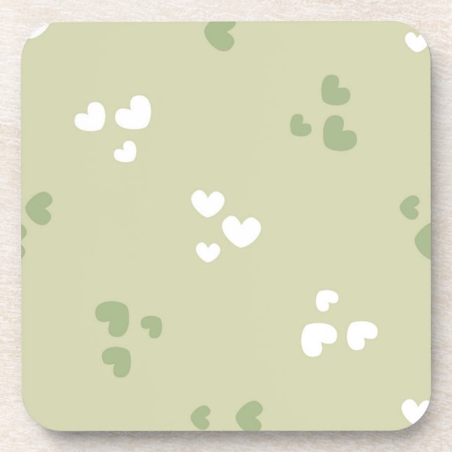 Avocado Green Love Hearts Coaster (Front)