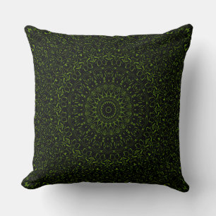 Avocado Green Mandala with Geometric Symmetry Cushion