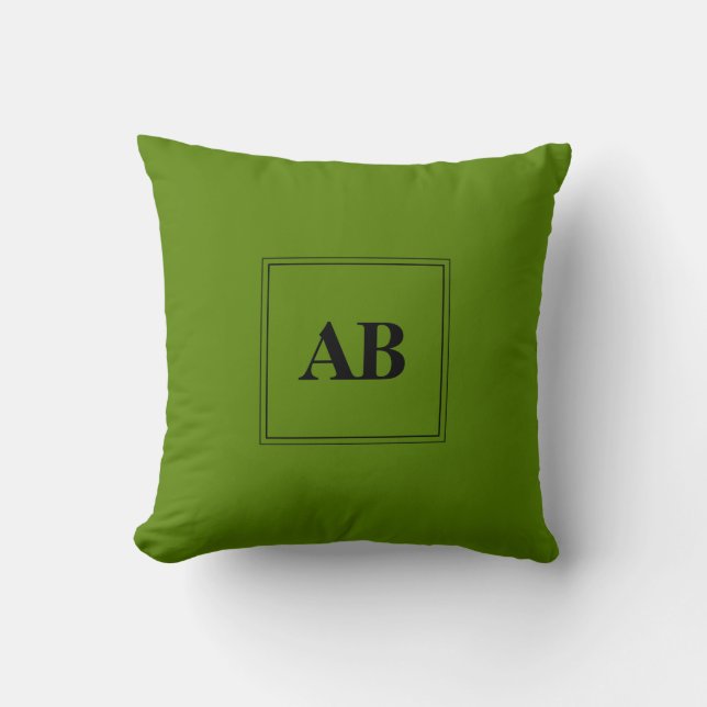 Avocado green monogram design cushion (Front)
