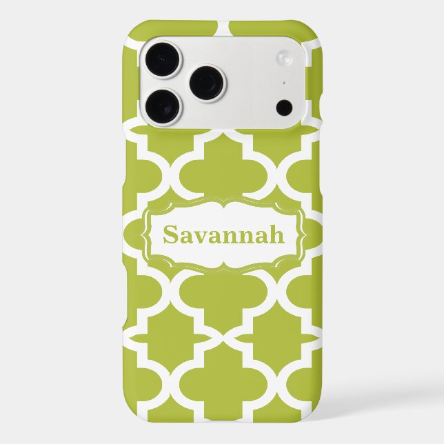 Avocado Green Moroccan Tile Personalised iPhone (Back)