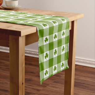 Avocado Green Plaid Shamrock Clover Retro Color Short Table Runner