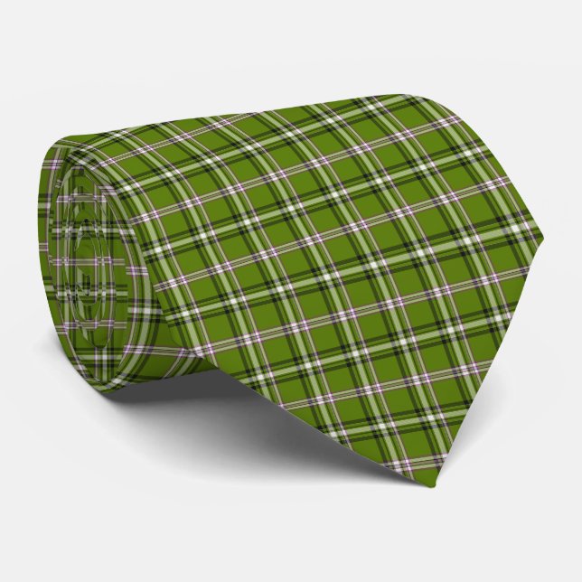Avocado Green Plaid Windowpane Pattern Retro Tie (Rolled)