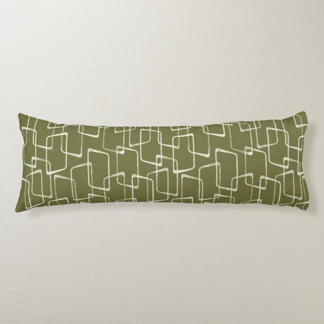 Avocado Green Retro Lino Print Geometric Pattern Body Cushion (Front)