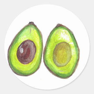 Avocado green vegan watercolor vegetable food classic round sticker
