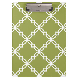 Avocado Green White Large Fancy Quatrefoil Pattern Clipboard