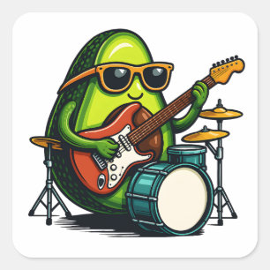Avocado Guitarist Art Cool Fruit Band Square Sticker