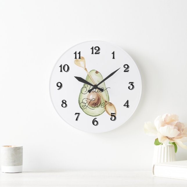 Avocado Heart Spoon True Love Large Clock (Home)