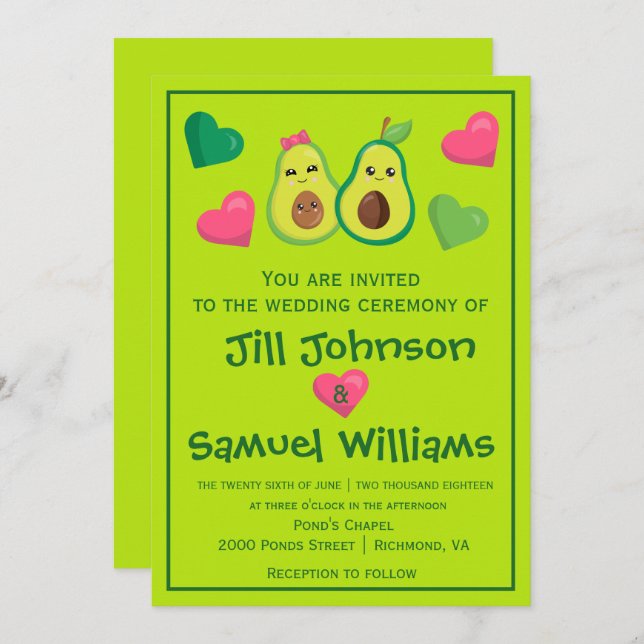 Avocado Hipster Wedding Invitation (Front/Back)