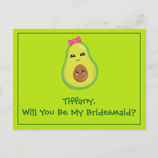 Avocado Hipster Will You be My Bridesmaid Postcard (Front)