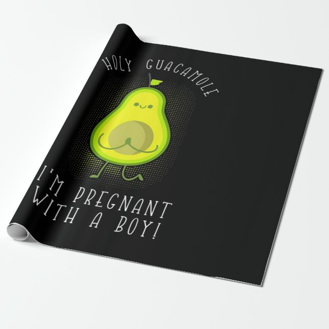 Avocado I Am Pregnant With A Boy Wrapping Paper (Unrolled)