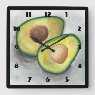 Avocado in Watercolor Square Wall Clock