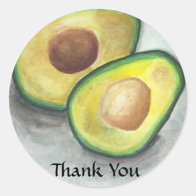 Avocado in Watercolor Thank You Classic Round Sticker (Front)