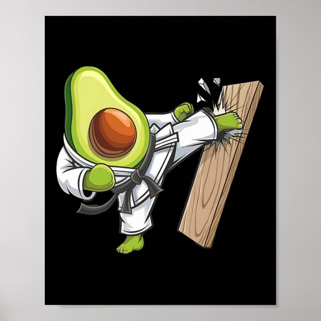 Avocado Karate Master Breaking Wood Board  Poster (Front)