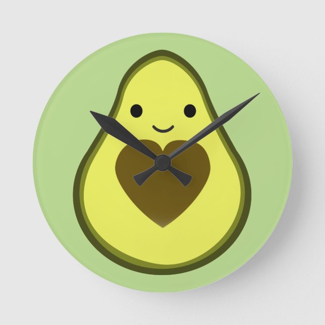 Avocado Love Cute Avocado with a heart beat Round Clock (Front)