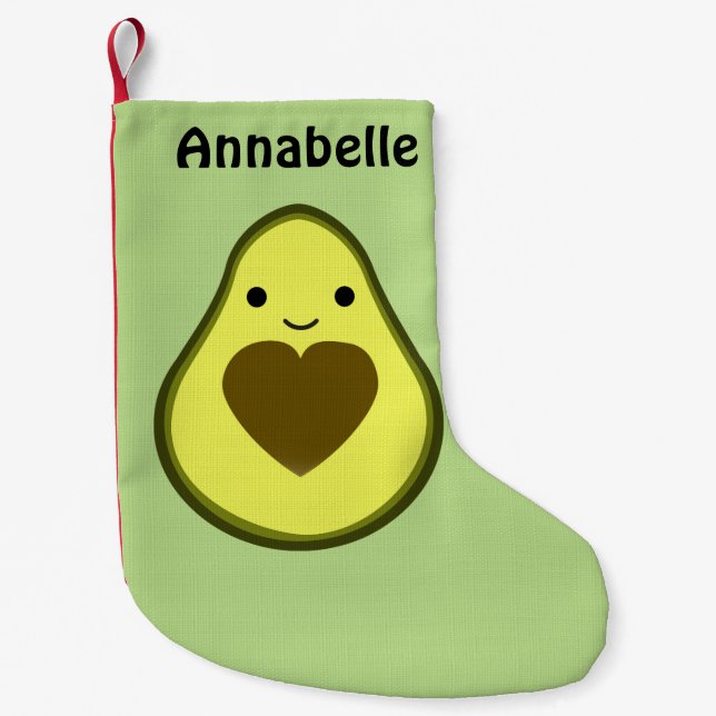 Avocado Love Cute Avocado with a heart Pit Small Christmas Stocking (Front)