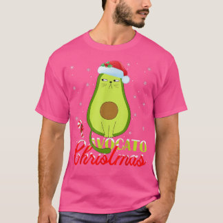 Avocado Lover Xmas Lights Santa Avocado Cat Christ T-Shirt