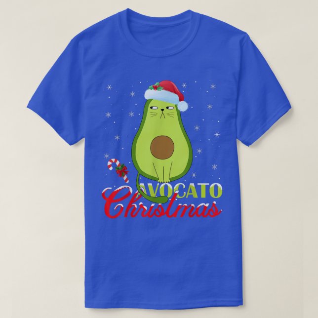 Avocado Lover Xmas Lights Santa Avocado Cat Christ T-Shirt (Design Front)
