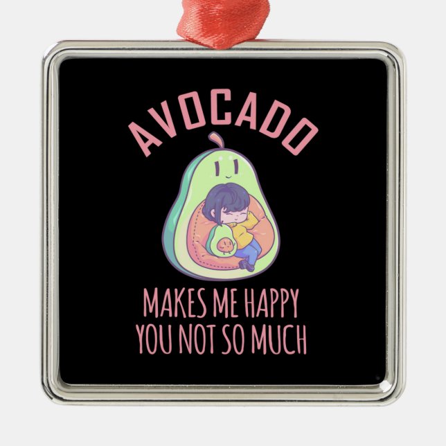 Avocado Makes Me Happy Metal Tree Decoration (Front)