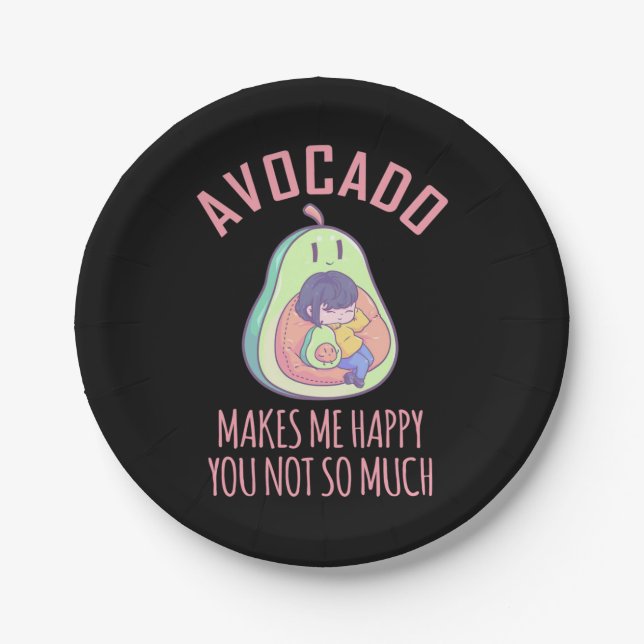 Avocado Makes Me Happy Paper Plate (Front)