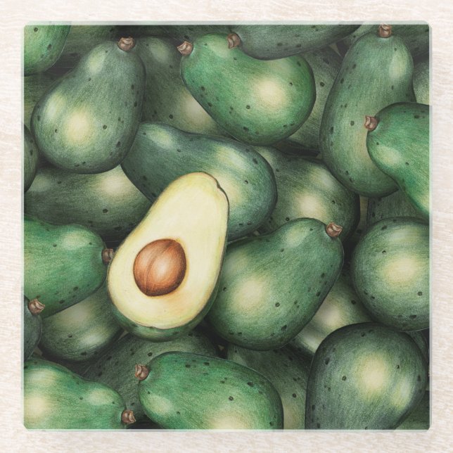 Avocado Pattern Glass Coaster (Front)