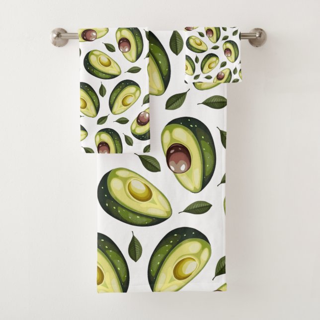 Avocado Pattern Green White Bath Towel Set (Insitu)