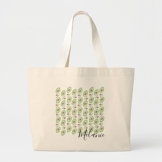 Avocado Pits Slices Fruit Hand Drawn Pattern Large Tote Bag (Front)