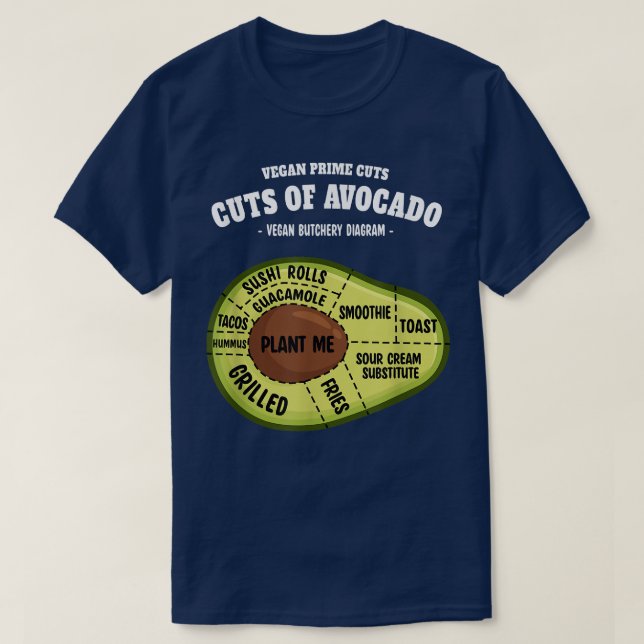 Avocado Prime Cuts Funny Vegan Butcher & Avocado E T-Shirt (Design Front)