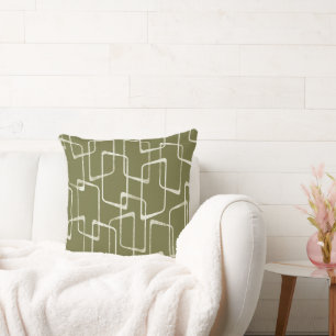 Avocado Retro Lino Print Geometric Pattern Cushion