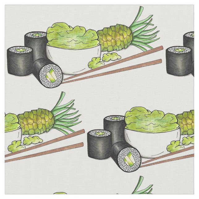 Avocado Roll Wasabi Sushi Japanese Food Restaurant Fabric (Close Up)