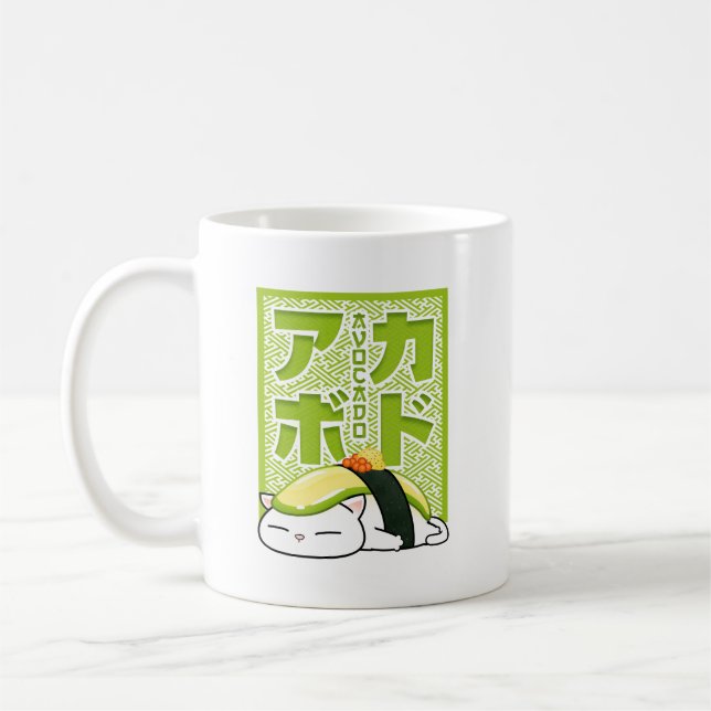 Avocado Sushi Cat Coffee Mug (Left)