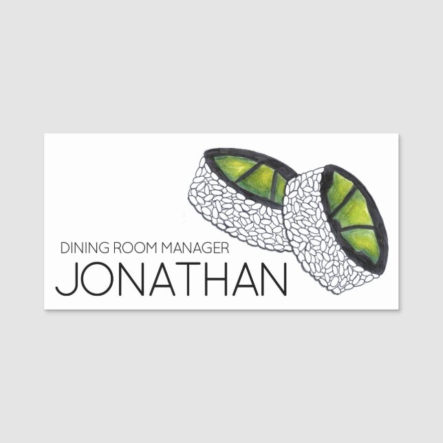 Avocado Sushi Roll Japanese Food Restaurant Name Tag (Front)