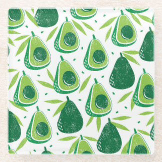 Avocado, textured stamp, seamless pattern. glass coaster