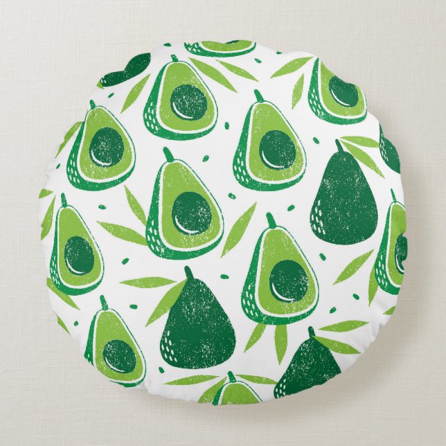 Avocado, textured stamp, seamless pattern. round cushion (Front)
