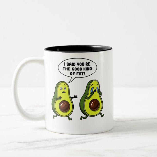 Avocado The Good Kind Of Fat Funny Vegan Joke Two-Tone Coffee Mug (Left)