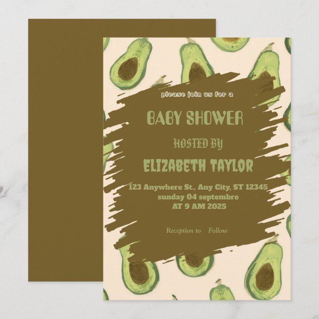 Avocado Themed Baby Shower Invitation  (Front/Back)