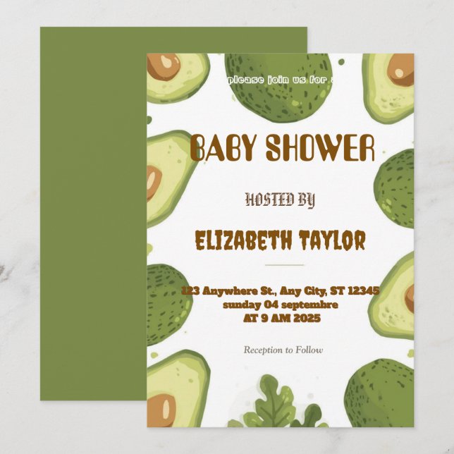 Avocado Themed Baby Shower Invitation  (Front/Back)