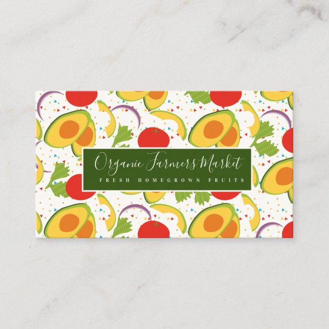 Avocado Tomato Salad Greenery Pattern Business Card (Front)